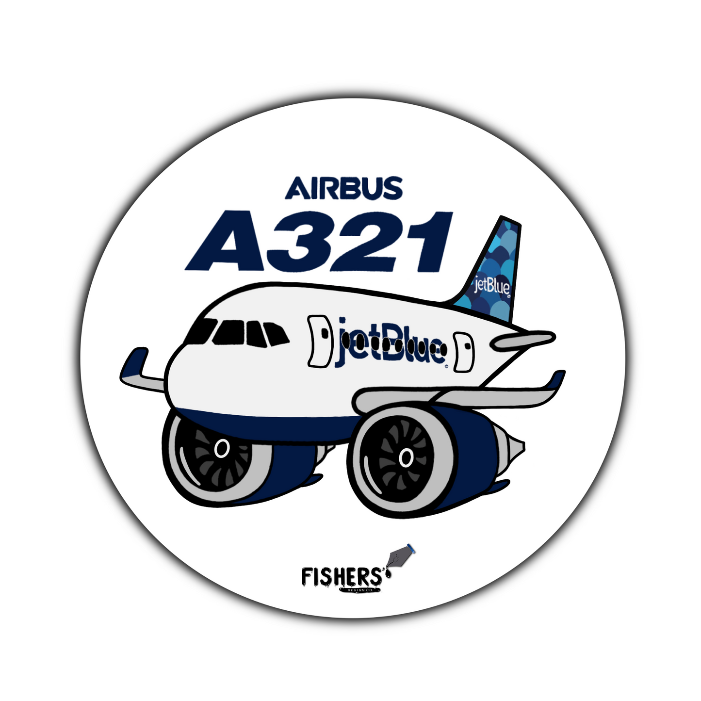 JetBlue Airways A-321 3" Circular Cartoon Airline Sticker!