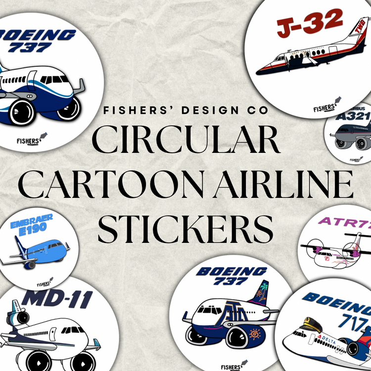 3 Inch Circular Cartoon Airline Stickers!