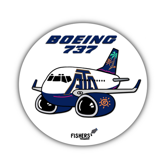 ATA Airlines 737 "Palm Tree" 3" Circular Cartoon Airline Sticker!