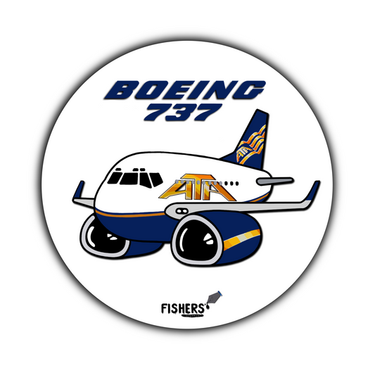 ATA Airlines 737 3" Circular Cartoon Airline Sticker!