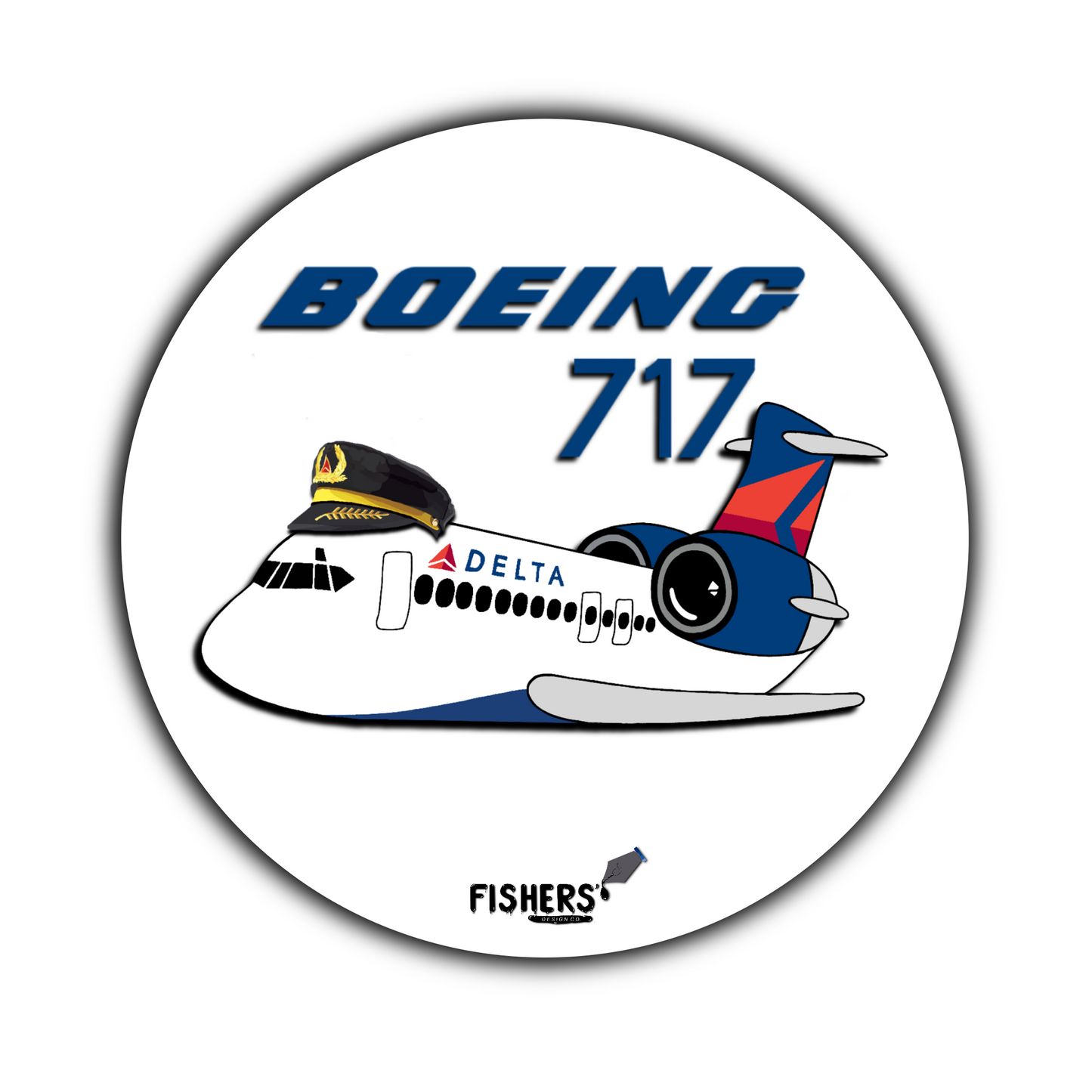Delta Airlines 717 With Hat 3" Circular Cartoon Airline Sticker!