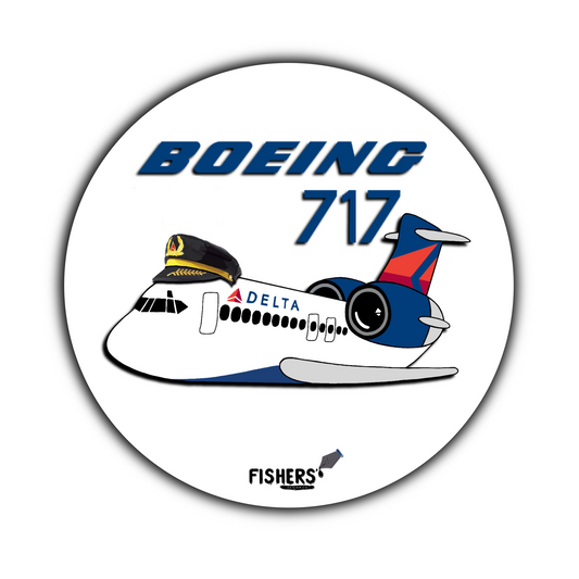 Delta Airlines 717 With Hat 3" Circular Cartoon Airline Sticker!