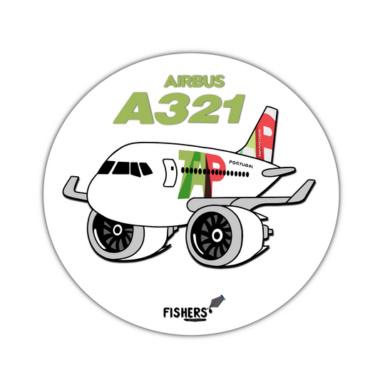 TAP Airlines A321 3" Circular Cartoon Airline Sticker!