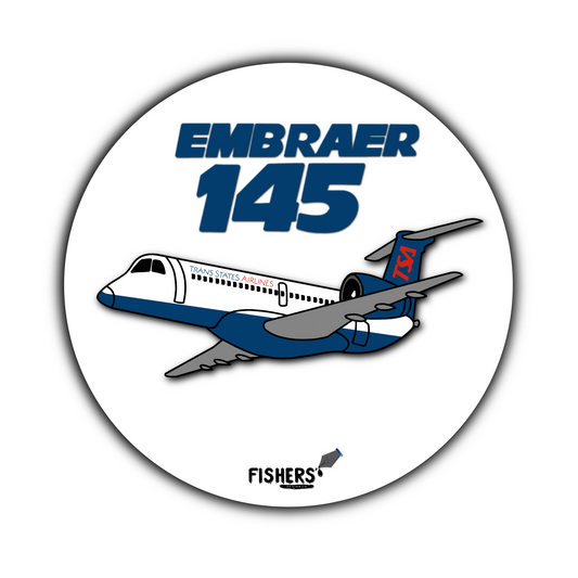 Trans States Airlines E-145 3" Circular Cartoon Airline Sticker!